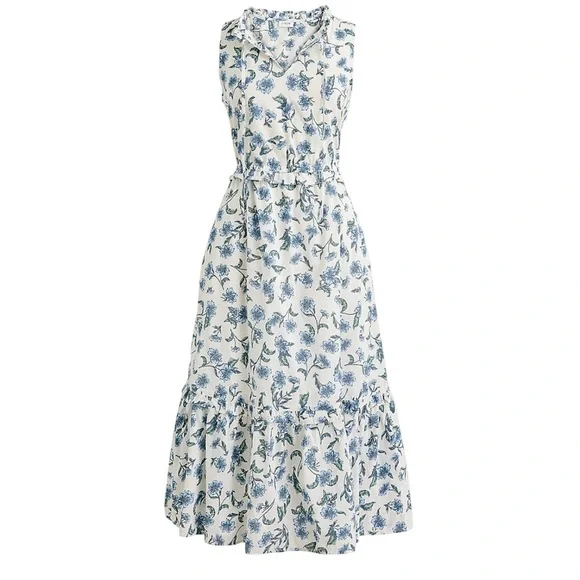 j. crew factory • floral ruffle hem midi dress - Picture 2 of 5